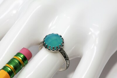 10mm Rose Cut Paraiba Chalcedony 925 Antique Sterling Silver Ring by Salish Sea Inspirations - image4